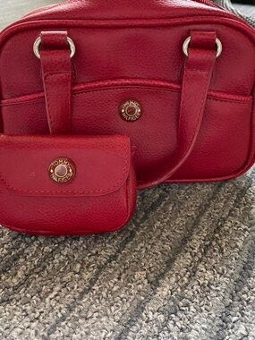 Tommy Hilfiger Red Leather Mini Satchel Bag w Coin Purse Y2K